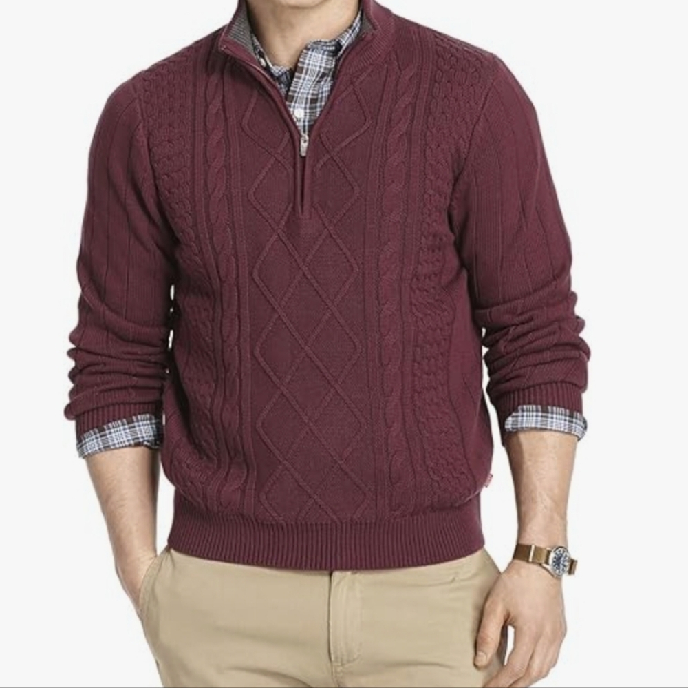 Izod Men's Thicken Zipper Pullover  Sweater